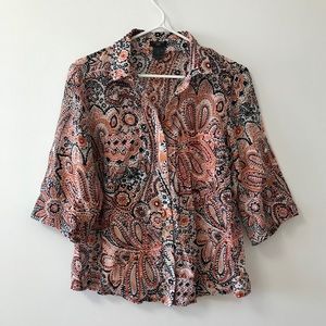 ANN TAYLOR BOTANICAL PRINTED BUTTON UP SHIRT